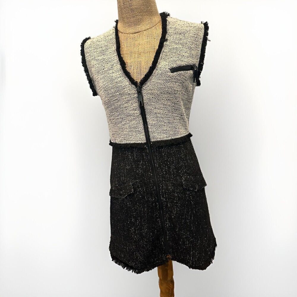 REBECCA TAYLOR "RAFFIA TWEED" BLACK & White DRESS SZ 8 Womens NEW